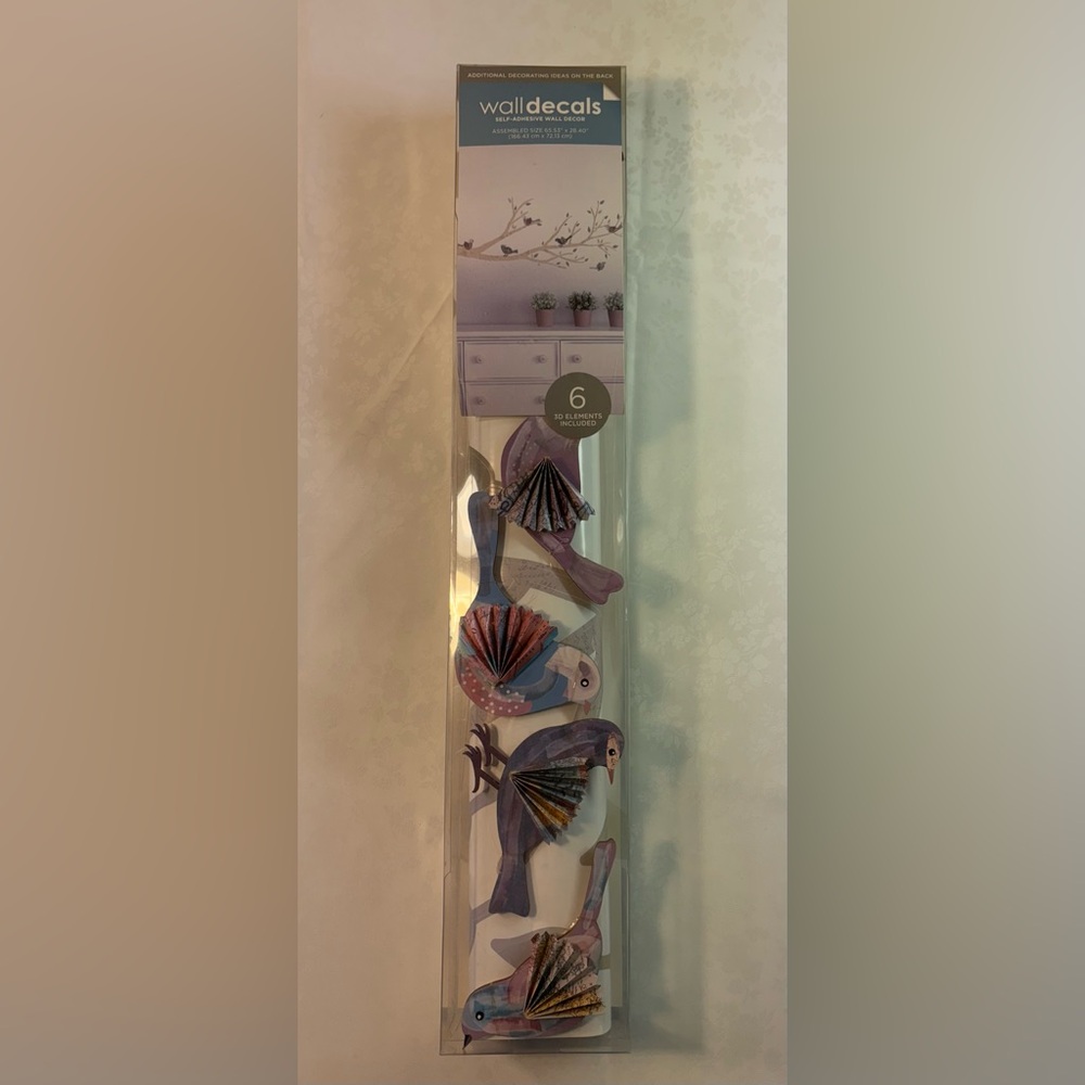 NIB 3-D Die Cuts with a View Wall Decal Tree Branch w/ 6 Colorful Birds